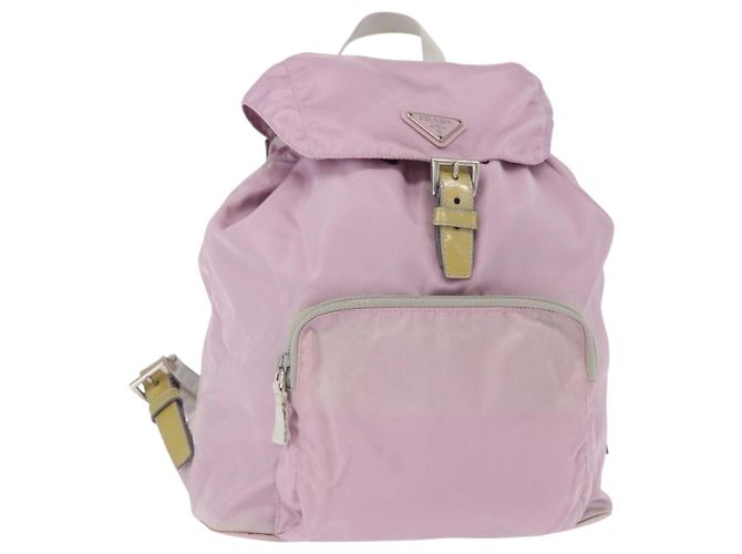 PRADA Rucksack aus Nylon in Pink Silber Auth 155946