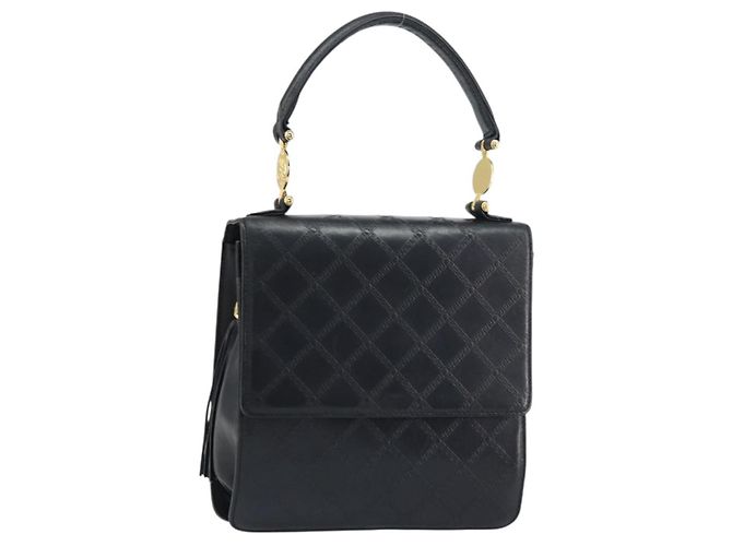 Borsa a mano in pelle nera e oro VERSACE Auth yk20008 Nero D'oro