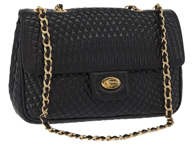BALLY Borsa a Spalla a Catena Pelle Nera Oro Auth 157788 Nero D'oro