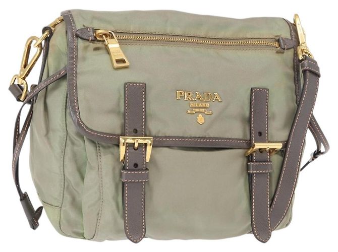 Sac à épaule PRADA en nylon vert or Auth 155214 Doré