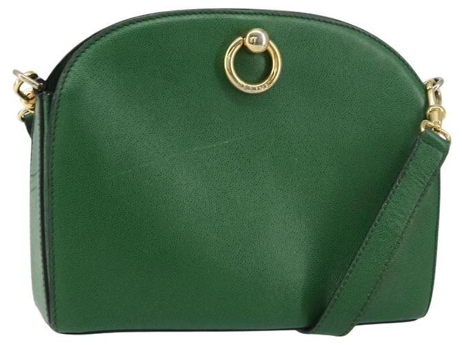 Céline Bolso de Hombro CELINE de Cuero Verde Dorado Auth 156882