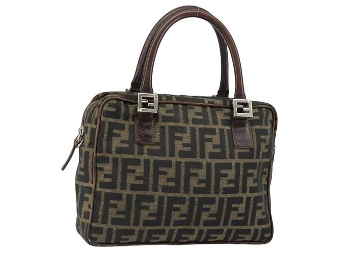 FENDI Zucca Canvas Handtasche Schwarz Braun Auth 153067