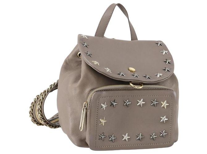 Jimmy Choo Studs Backpack Leather Beige Gold Auth BA7708 Golden