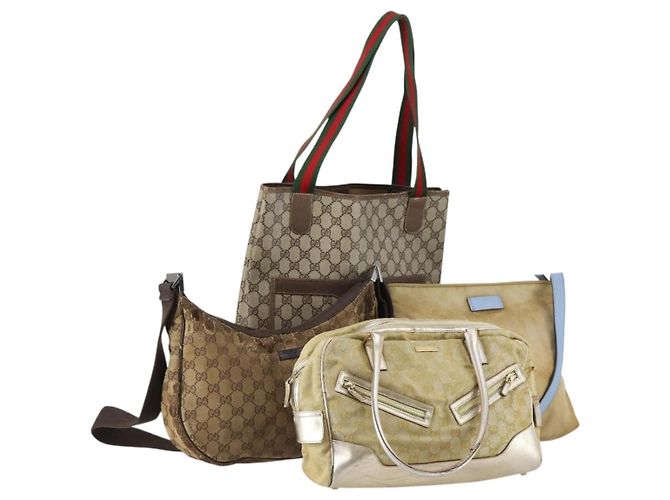 Borsa a Spalla Gucci GG Canvas Web Sherry Line PVC 4 Pezzi Beige Rosso Auth 151936