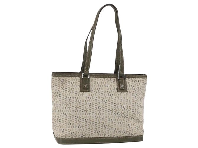 Céline CELINE C Macadam Canvas Tote Bag Grün Silber Auth BA8391