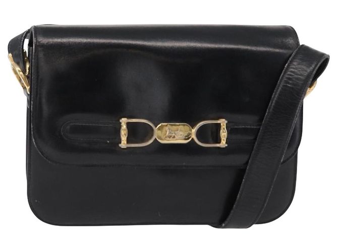 Bolsa de Ombro CÉLINE Carroça de Couro Preta e Dourada Auth gh1220 Preto Dourado