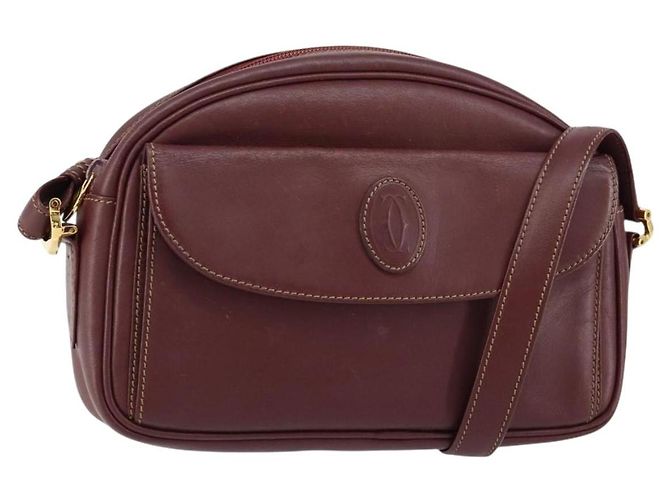Cartier Bolso de Hombro Must Line de Cuero Burdeos Oro Auth BA7547 Dorado