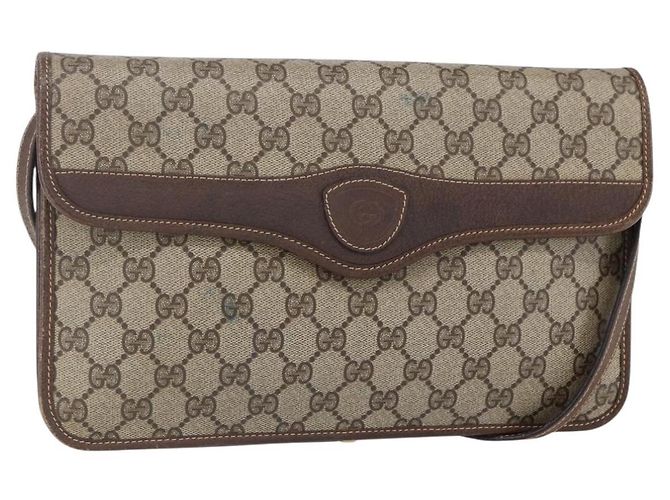Gucci Bolso de Hombro GG Supreme PVC Beige Dorado 004 904 0671 Auth 152570