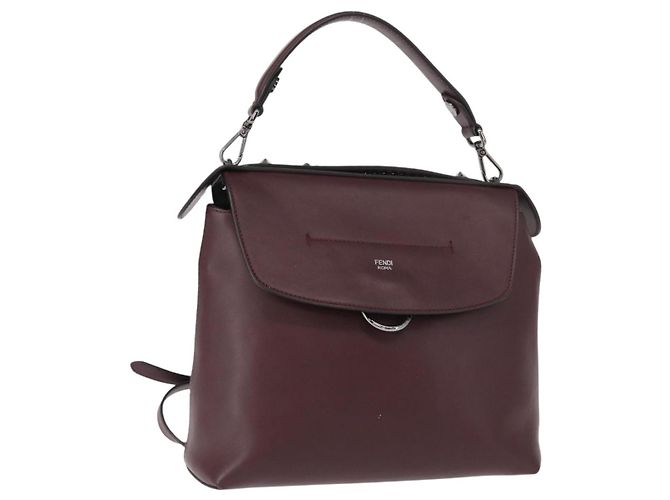 FENDI Back To School Backpack Leather 2way Bordeaux Silver Auth 148468 Silvery Dark red