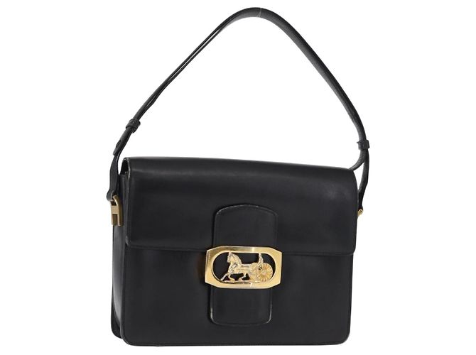 Borsa a Spalla CÉLINE Carrozza in Pelle Nera e Oro Auth 155706 Nero D'oro