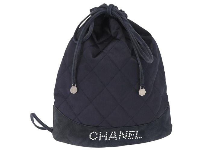 CHANEL Zaino Matelassé Satin Blu Navy CC Auth 154704