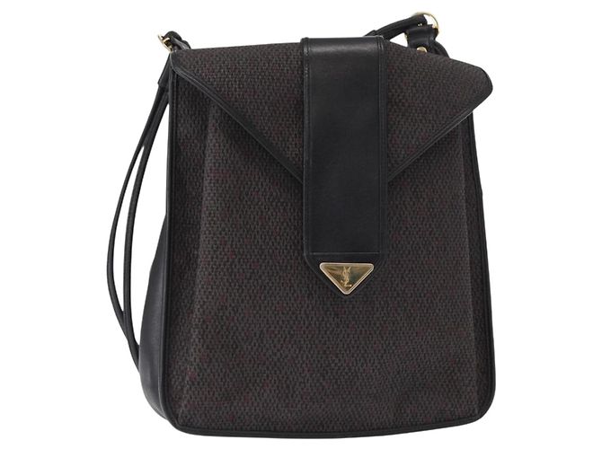 Saint Laurent Bolsa de Ombro em PVC Couro Cinza Dourado Auth bs31404 Marrom