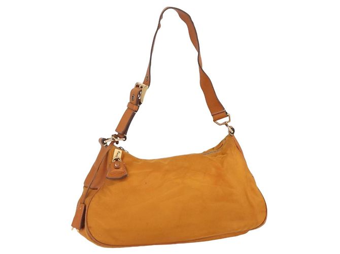 Borsa a Spalla PRADA Nylon Arancione Oro Auth 154692 D'oro