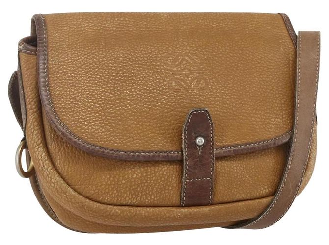 LOEWE Bolsa de Ombro Anagram Couro Bege Ouro Auth 151706 Dourado
