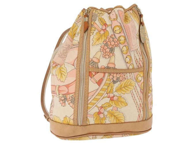 LOEWE Backpack Canvas Leather Beige Gold Auth BA8695 Golden
