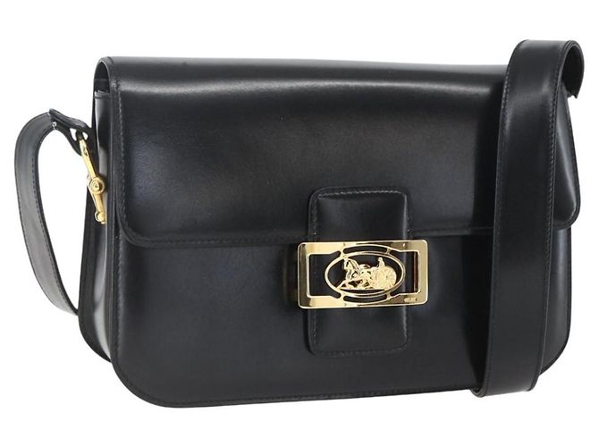 Sac à épaule CÉLINE Carrosse en cuir noir et or Auth ka895 Doré