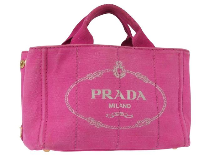 PRADA Bolsa de Mão Canapa PM em Lona Rosa Dourada Auth ka913 Dourado