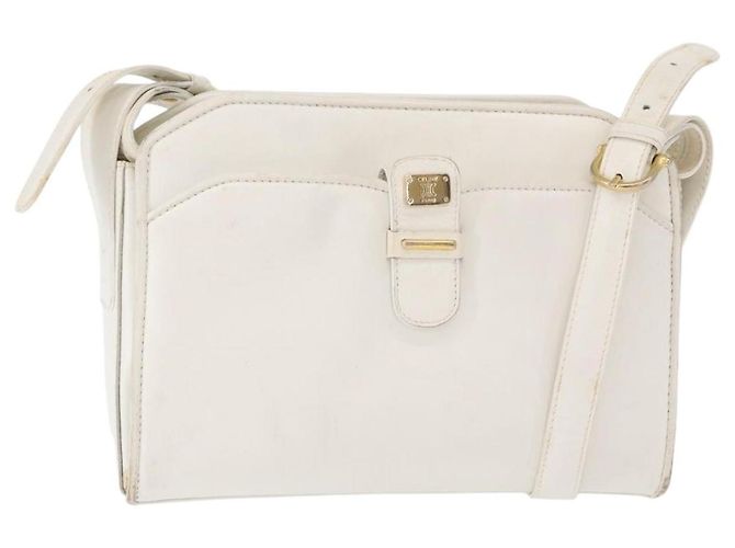 Céline Bolsa de Ombro CELINE em Couro Branco Dourado Auth 151815
