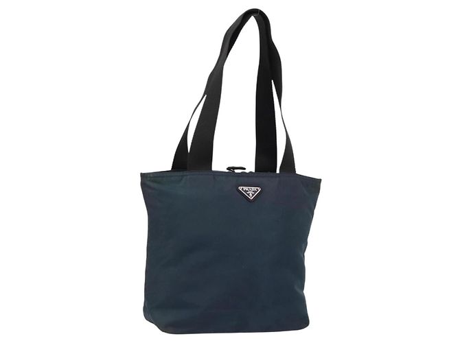 PRADA Tote Bag Nylon Navy Silver Auth ar13817 Silvery Navy blue