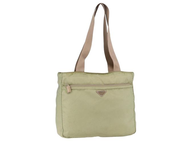 PRADA Tote Bag Nylon Green Silver Auth 153132 Silvery