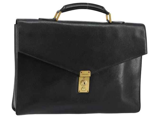 CHANEL Valigetta Pelle Caviar Nera Oro CC Auth bs29898 Nero D'oro