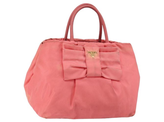 PRADA Bolsa de mão em nylon rosa dourado Auth 147140