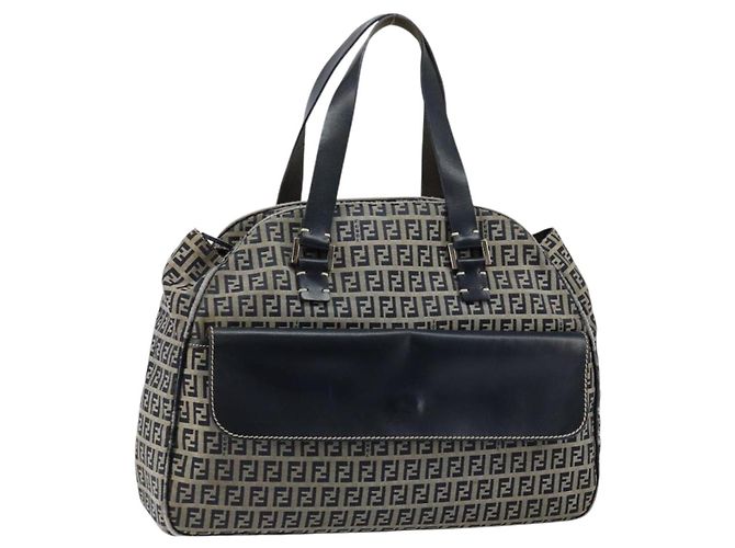 Sac à main en toile Zucchino FENDI bleu marine argent authentique am9266 Argenté