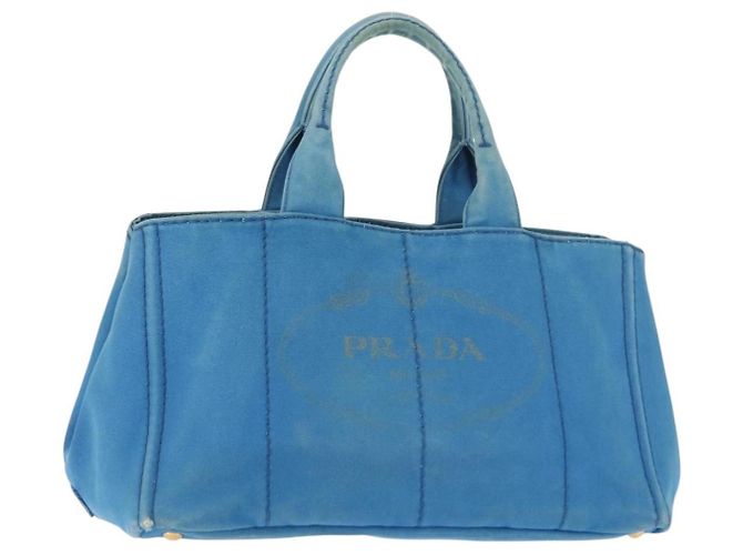 PRADA Bolso Canapa GM de lona azul dorado Auth am9265