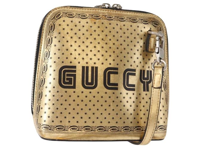 Bolsa de couro GUCCY impressa GUCCIxSEGA ouro prata 511189 Auth bs30126 Dourado