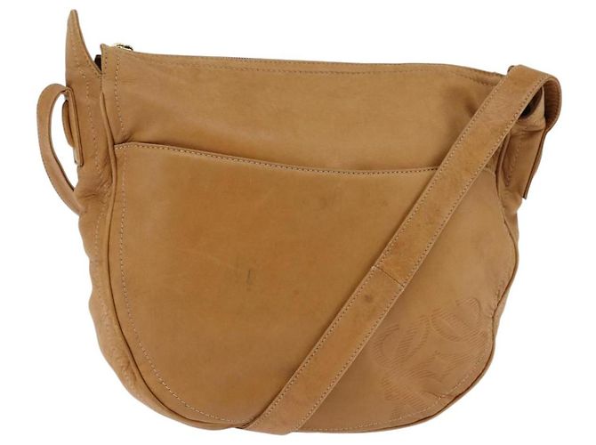 LOEWE Anagram Schultertasche Leder Braun Gold Auth bs30276 Golden