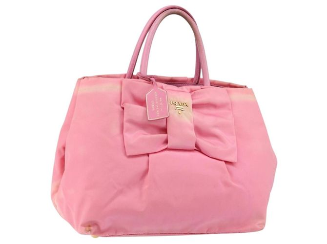 PRADA Sac à main en nylon rose doré Auth 146881