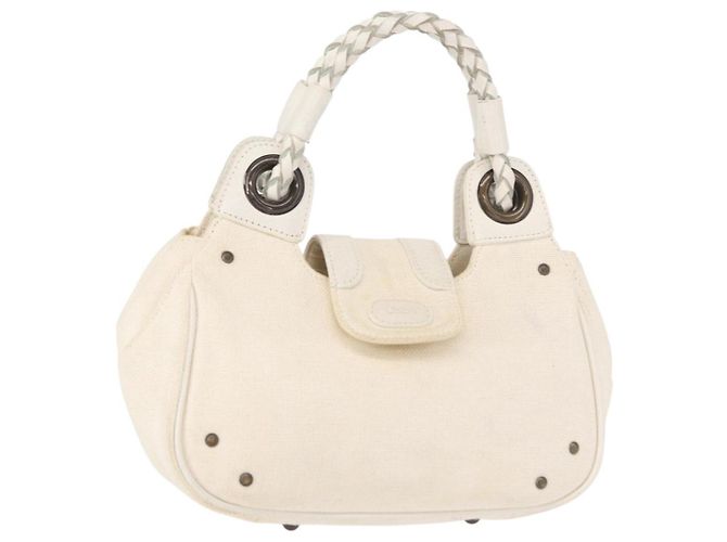 Chloé Bolsa de Mão Chloe em Lona e Couro Branco Auth mr1648