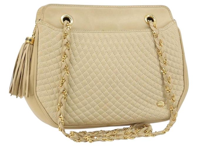 BALLY Bolsa de Ombro com Corrente Couro Bege Ouro Auth bs31350 Dourado