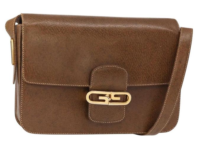 Gucci Borsa a Spalla in Pelle Marrone Oro Auth am9842 D'oro