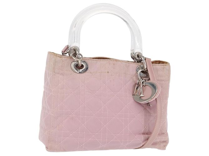 Christian Dior Canage Handtasche Nylon 2way Rosa Silber Auth bs31183