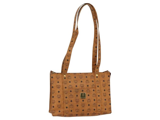 Bolsa tote MCM Logogram Vicetos em couro PVC marrom dourado Auth BA8200
