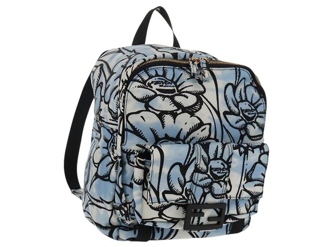 Mochila FENDI de nylon azul e dourado Auth ka596M