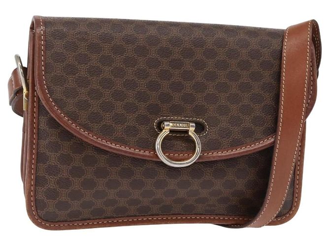 Céline Bolsa de Ombro em Lona Macadam CELINE em Couro PVC Marrom Dourado Auth ka570