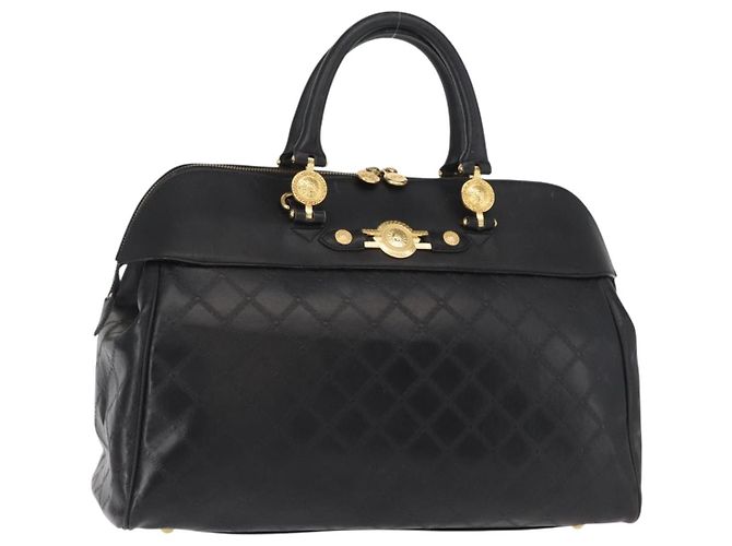 VERSACE Handtasche Leder Gelb Schwarz Auth yk19622