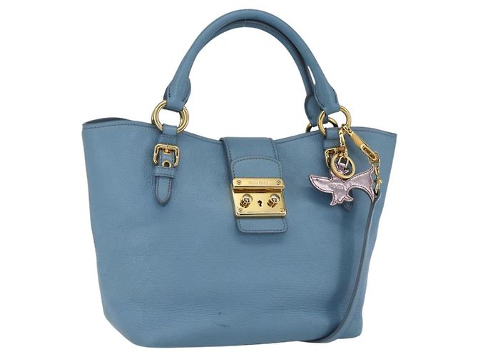 Bolsa Miu Miu de couro 2 em 1 azul ouro Auth BA8214 Dourado
