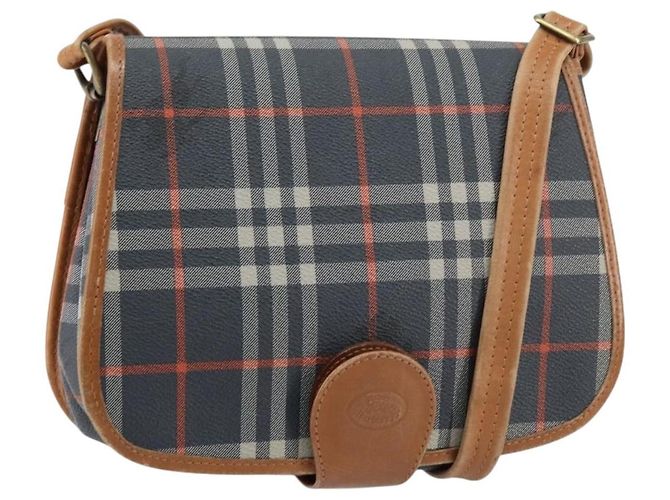 Autre Marque Bolso de Hombro Burberrys Nova Check PVC Marino Oro Auth 155468 Dorado Azul marino