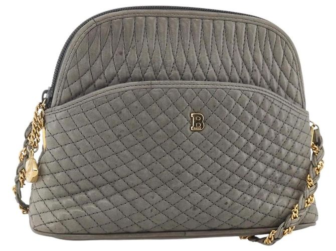 BALLY Bolsa de Ombro de Couro Cinza Dourado Auth 151768 Marrom