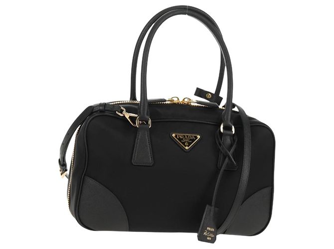 PRADA Borsa a Mano Nylon 2 vie Nero Oro 1BB115 Auth am9579SM D'oro