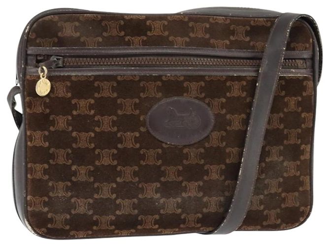 Céline Borsa a Spalla in Tela Macadam CELINE Suede Marrone Oro Auth 147778 D'oro