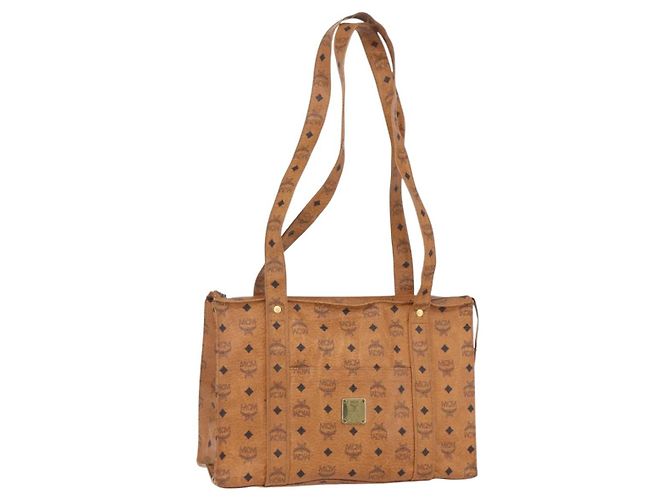 Borsa a Spalla MCM Logogram Vicetos in Pelle PVC Marrone Oro Auth gh1241 D'oro