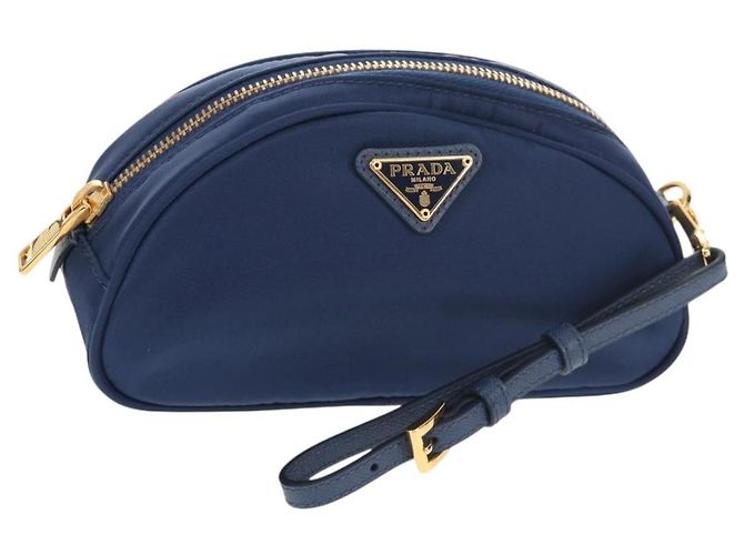 Borsa Clutch PRADA in nylon blu e oro Auth SW1822V D'oro