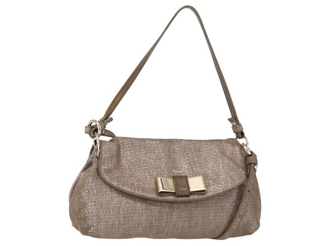 Chloé Chloe Lily Hand Bag Canvas 2way Silver Auth BA7806 Silvery