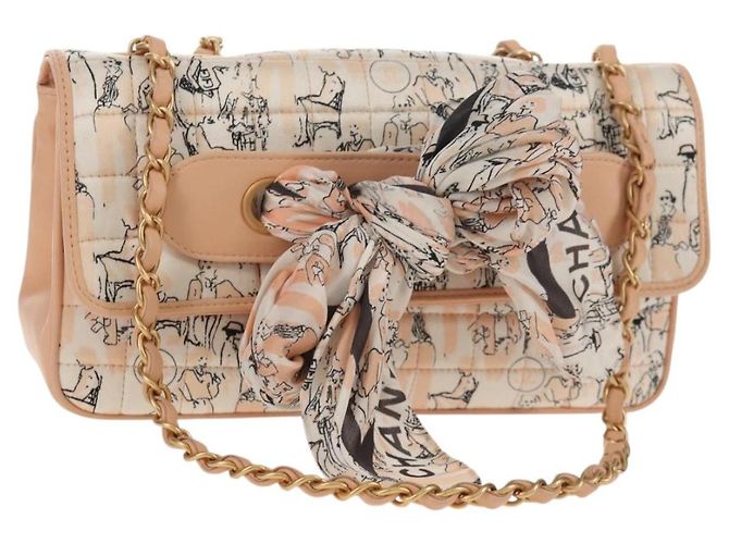 CHANEL Bolsa de Ombro Choco Bar com Corrente Seda Rosa Ouro CC Auth 144881SAV Dourado
