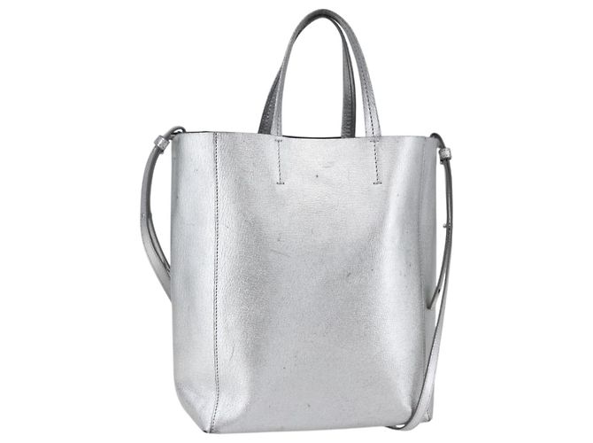 Céline CELINE Handtasche aus Leder 2-in-1 Weiß Silber Authentisch BA8030