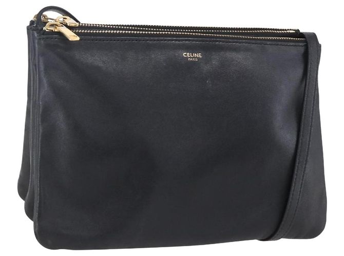 Céline Borsa a spalla Trio Small in pelle nera e oro Auth BA7683 Nero D'oro